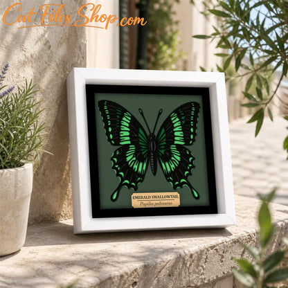 Emerald Swallowtail butterfly 7-layer shadow box SVG digital cutting file
