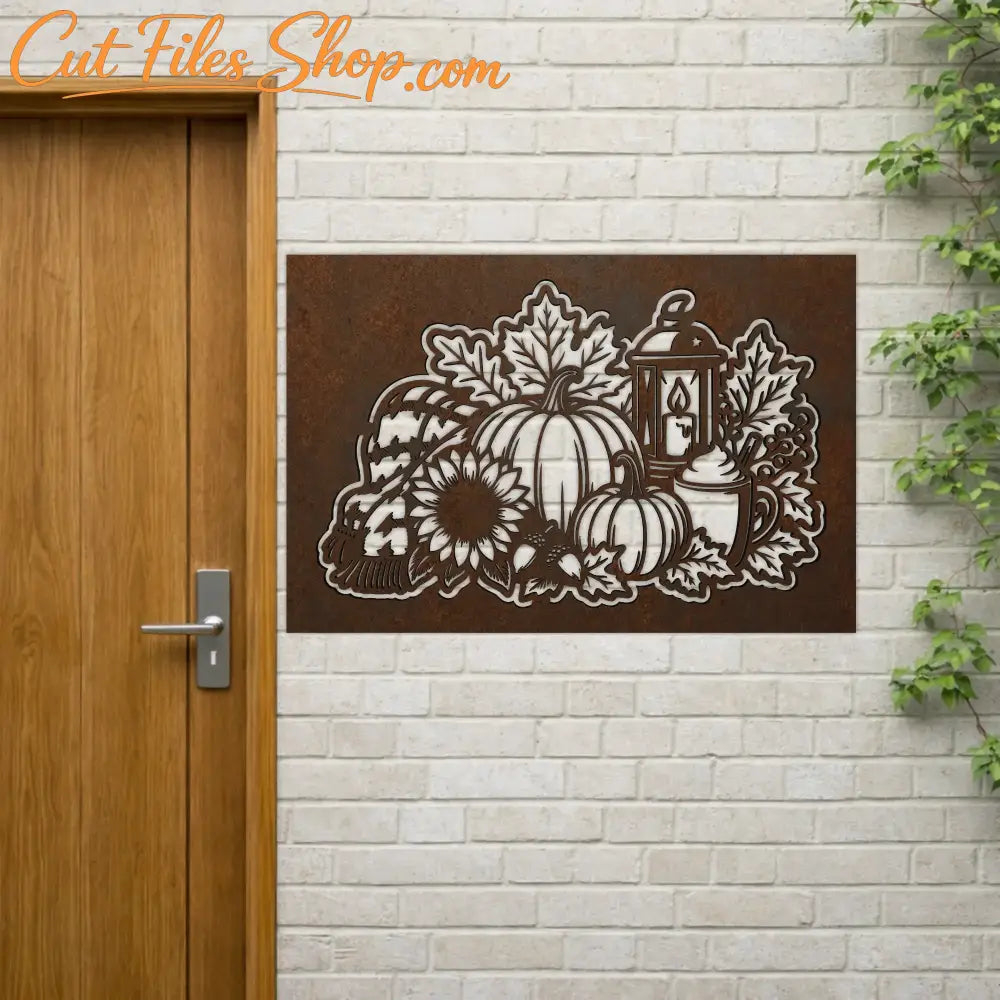 Autumn pumpkin laser cut wall panel with cozy fall farmhouse decor