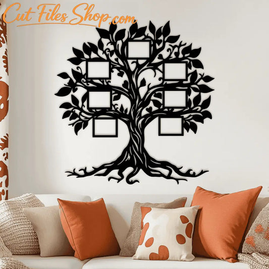 Wooden family tree wall decor with 7 photo slots