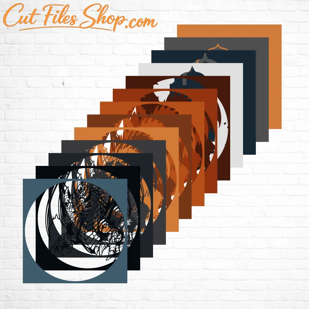 fantasy dragon shadow box svg cutting file