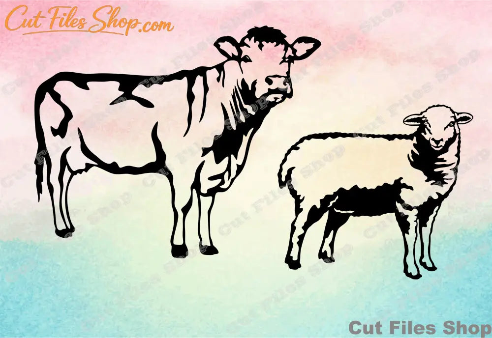 Farm animals, animals silhouette, farm vector, cow, sheep