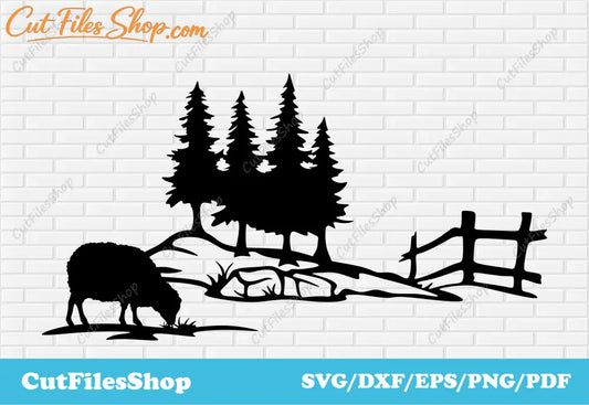 Farm scene dxf cut files, farm animals dxf, cnc files for plasma, sheep dxf, farm life dxf, sheep svg, cut files shop, free dxf files, download free vector, dxf images, dxf for cnc plasma cutting, farm scenes dxf for laser, farm scene for cricut, farm house dxf, scrapbooking svg