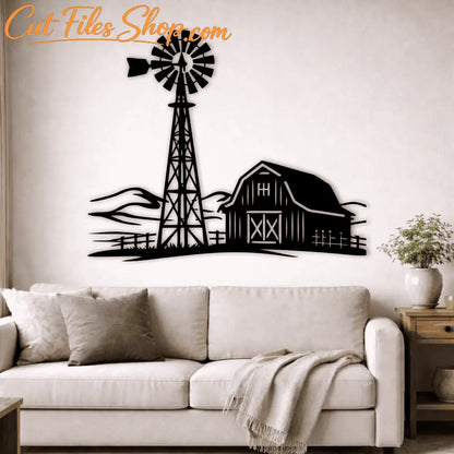 Farmhouse windmill wall art vector