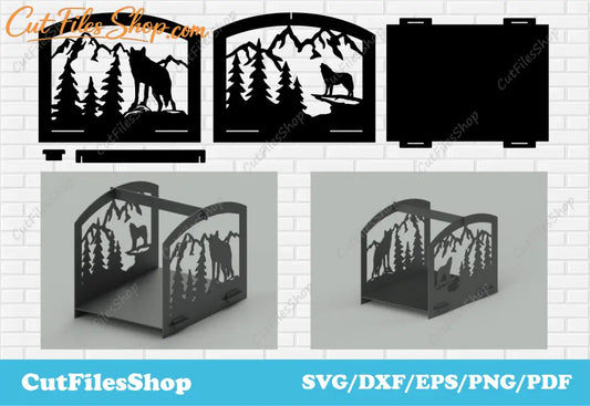Firewood stand dxf files, Firewood stand animals dxf, home decor dxf, garden decor dxf, Cut Files Shop, Metal Cutting files, Fire pit dxf for metal cut, dxf for metal, plasma cnc files, animals fire pit dxf, nature fire pit dxf