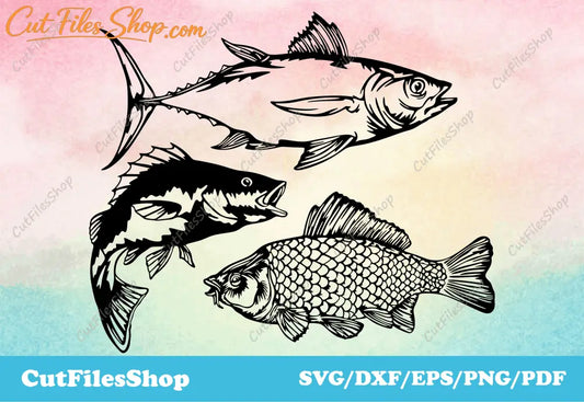DXF files for Laser Cutting, SVG files for Cricut maker, SVG For Silhouette Cameo, Big Collection vector images, fish svg files, fishes dxf files