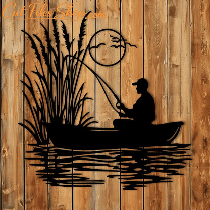 Lake scene with reeds and water reflection