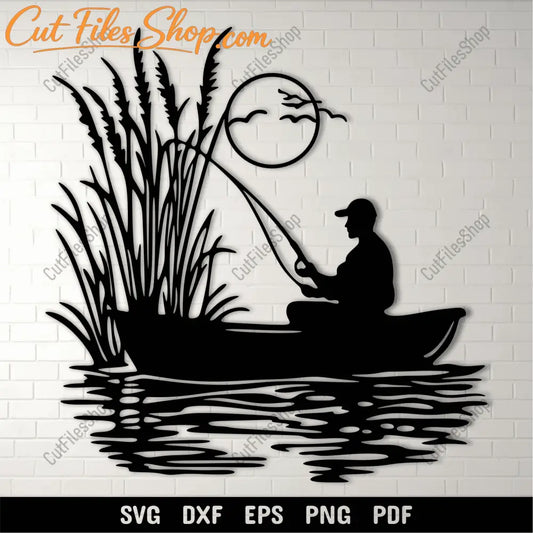 Fisherman silhouette metal wall art design
