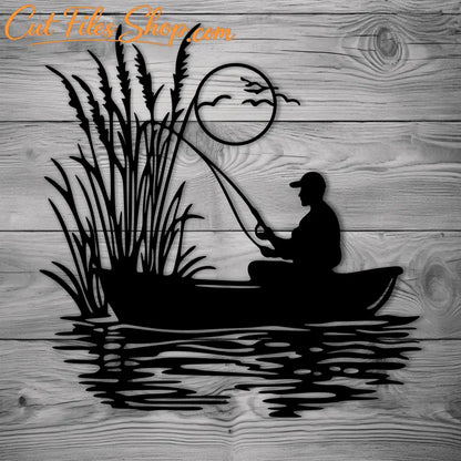 Man fishing from boat SVG cut file