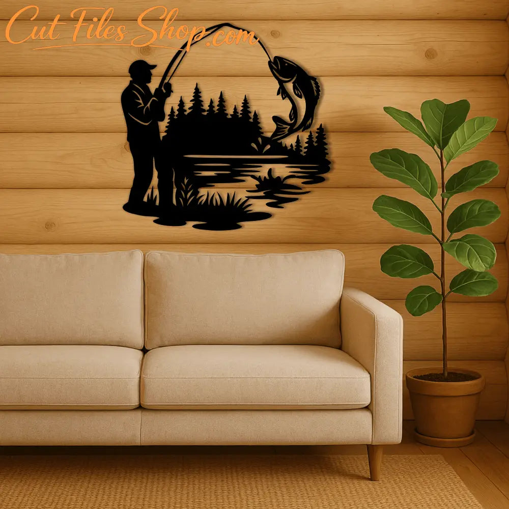 Man catching fish SVG for CNC and Glowforge