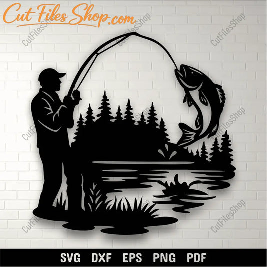 Fisherman SVG DXF PNG for CNC laser cutting