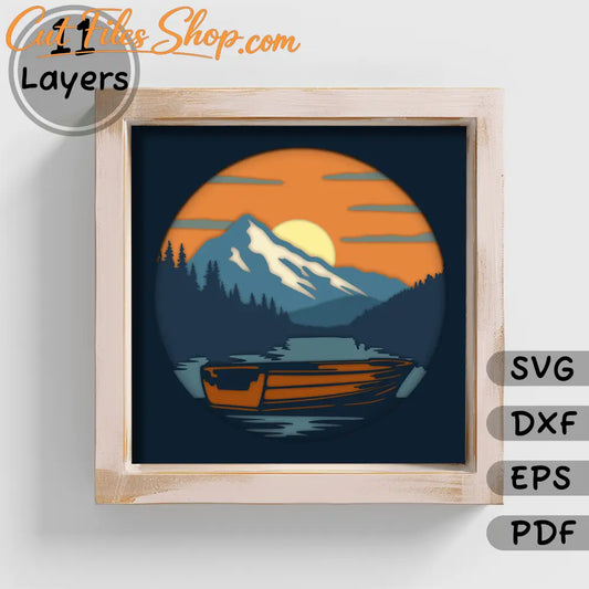 Fishing Boat 3d Layered Svg for Cricut, 3d Shadow Box Template, paper light box, Multilayer svg for Silhouette