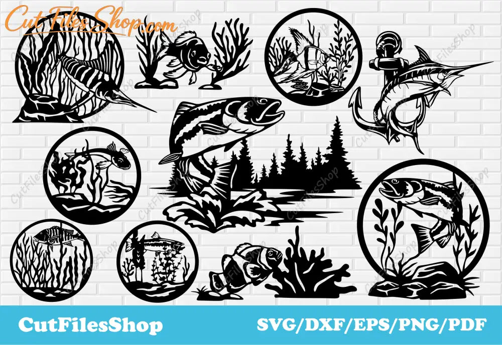Fishing dxf files for laser cutting, Svg fish for cricut, fish vector designs for t-shirt making, Fishing dxf files, fish dxf for laser, fishing scene dxf, DXF files for CNC Plasma, river fish dxf, sea fish dxf, new zeland fish dxf, Brown trout dxf svg, fish vector, fishing images for cnc, hapuka dxf files, marlin fish dxf, gurnard fish dxf, Rainbow trout dxf files, Snapper dxf