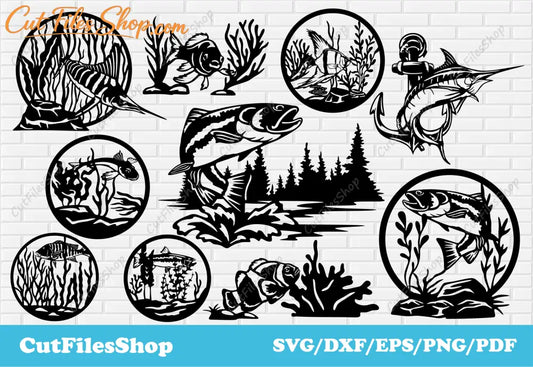 Fishing dxf files for laser cutting, Svg fish for cricut, fish vector designs for t-shirt making, Fishing dxf files, fish dxf for laser, fishing scene dxf, DXF files for CNC Plasma, river fish dxf, sea fish dxf, new zeland fish dxf, Brown trout dxf svg, fish vector, fishing images for cnc, hapuka dxf files, marlin fish dxf, gurnard fish dxf, Rainbow trout dxf files, Snapper dxf