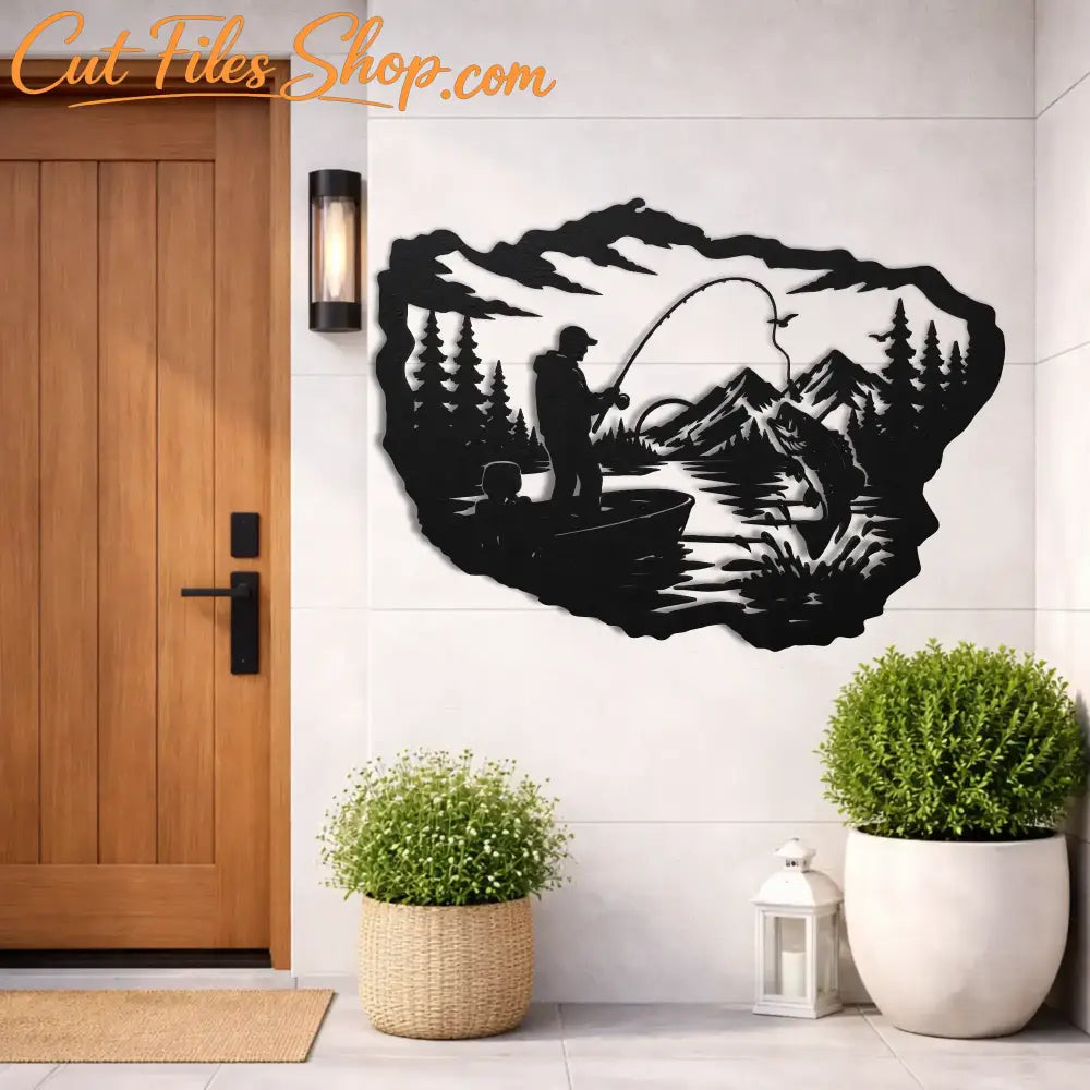 Fisherman silhouette laser cut vector