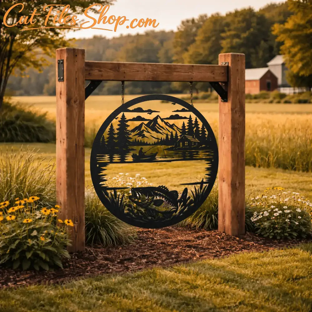 Bass fishing metal wall panel SVG design