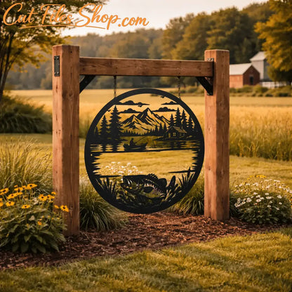 Bass fishing metal wall panel SVG design