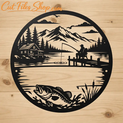 Round fishing lake metal decor SVG