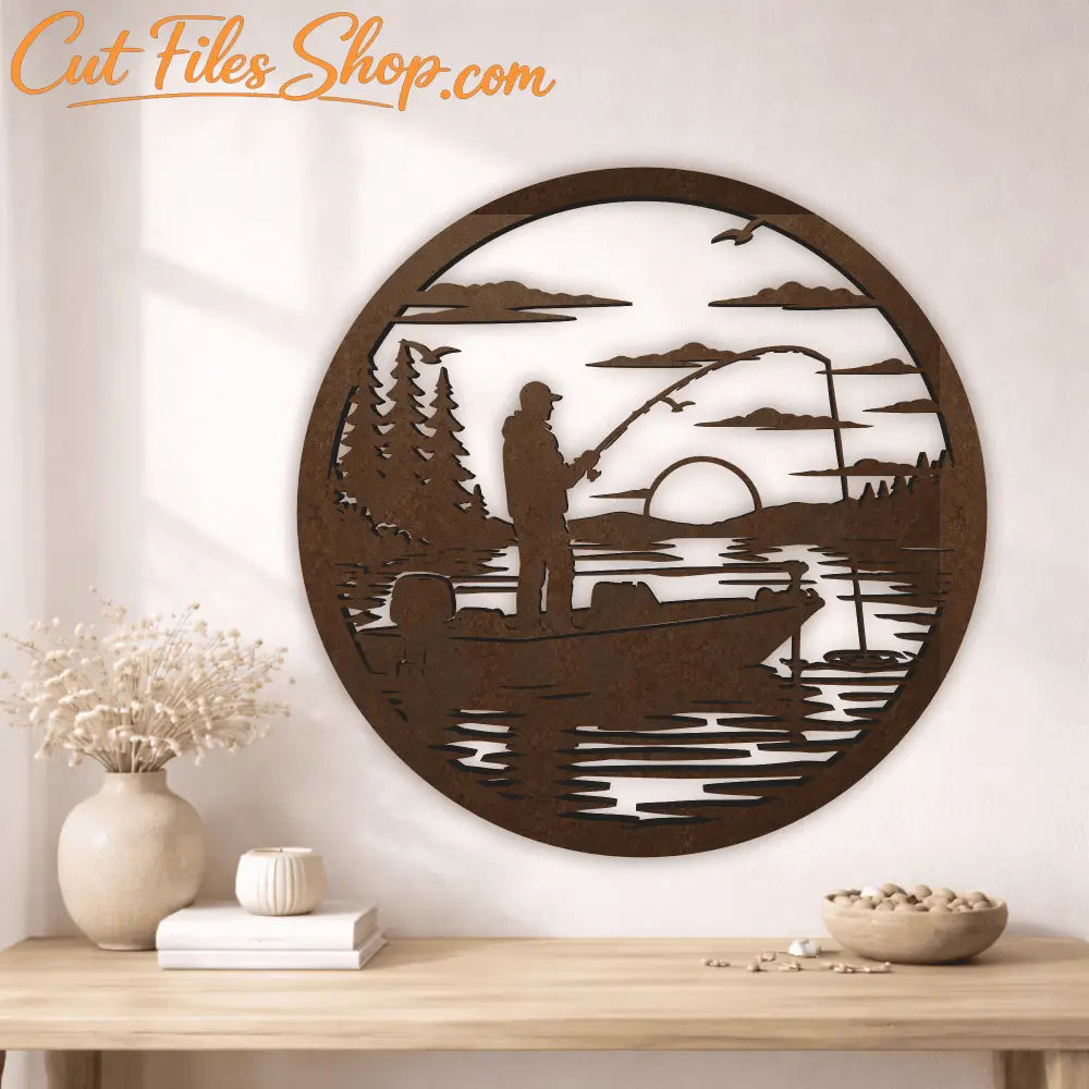 Fisherman silhouette wall art CNC file
