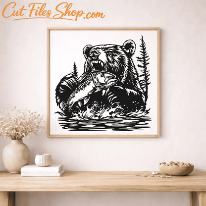 Bear Fishing wall art DXF files for CNC plasma cutting