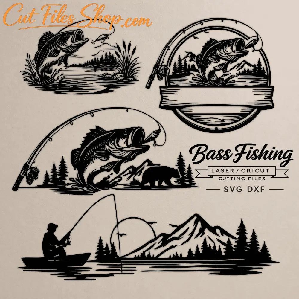 Fishing SVG DXF Bundle – 50+ Fishing Designs for CNC Laser & Cricut - Digital Artwork