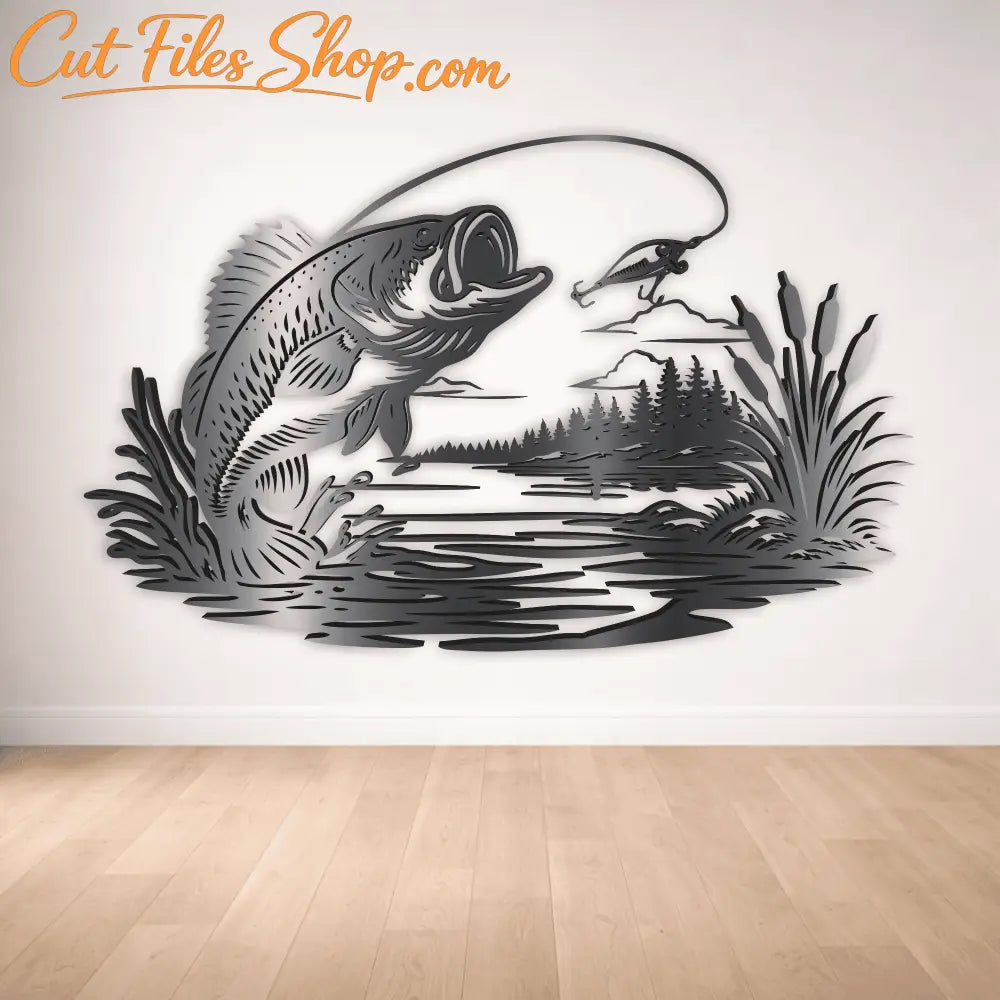 Jumping bass fish laser cut design