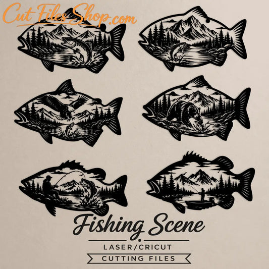 fishing svg dxf set fish silhouettes