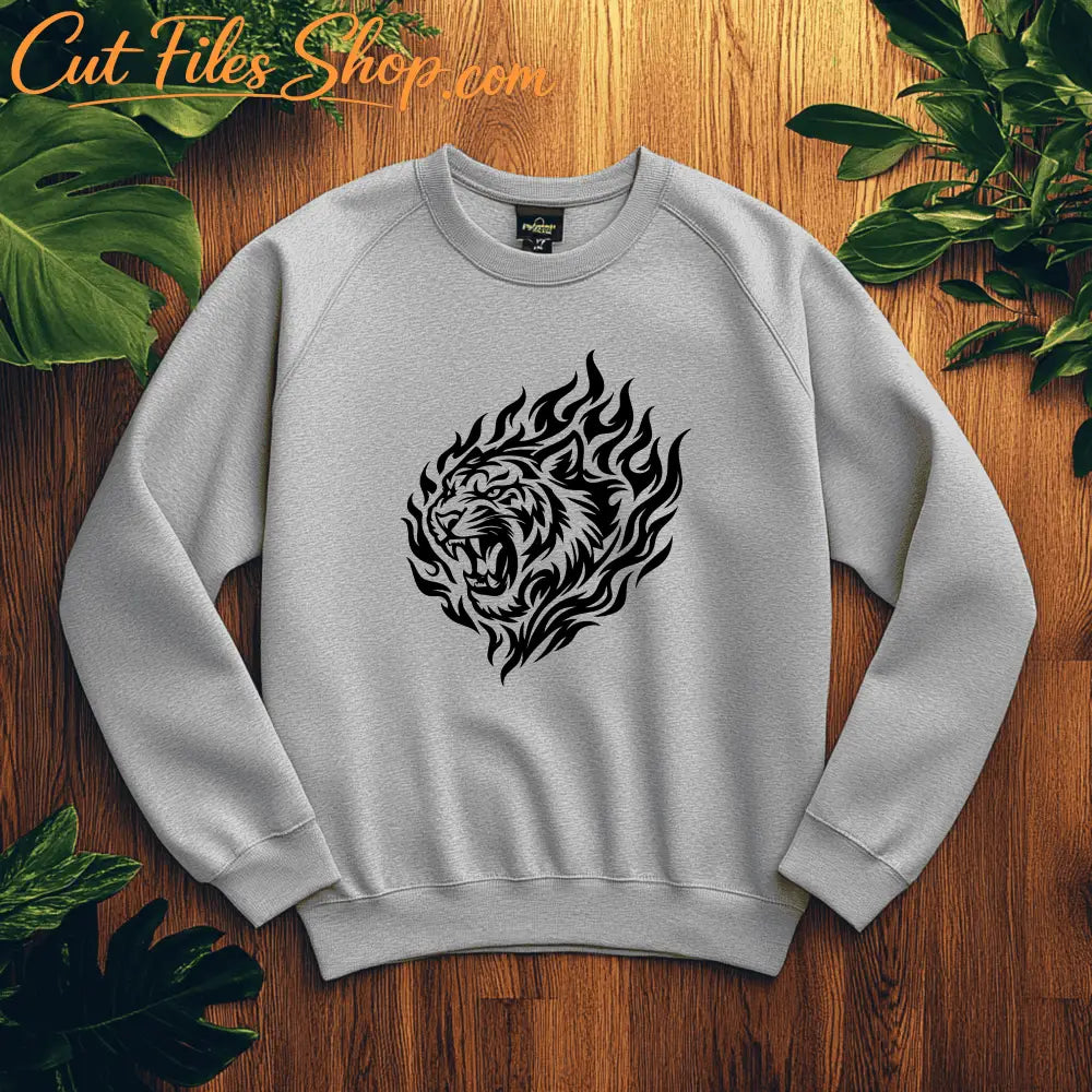 Tribal flames tiger illustration for CNC and craft machines