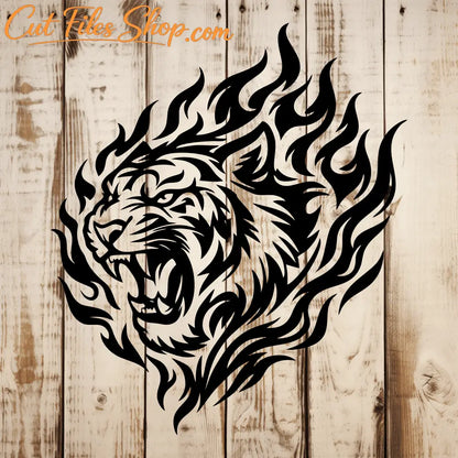 Tiger with flames silhouette for Cricut and Glowforge