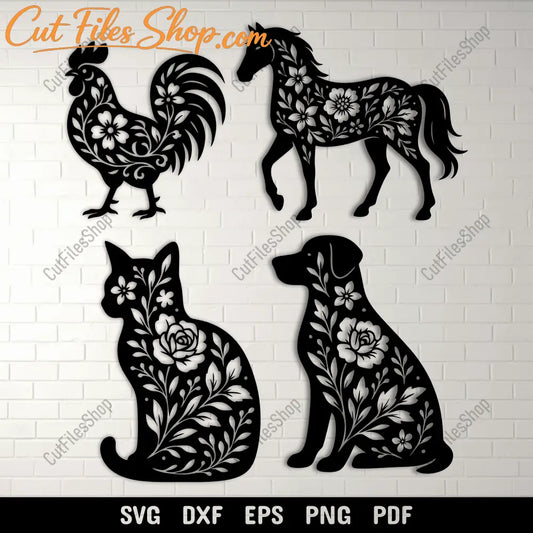 Floral animals SVG DXF EPS PNG for Cricut, laser cutting, CNC and sublimation