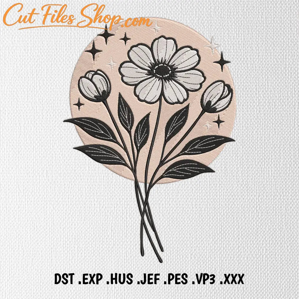 Floral bouquet embroidery design DST PES JEF with daisy flowers
