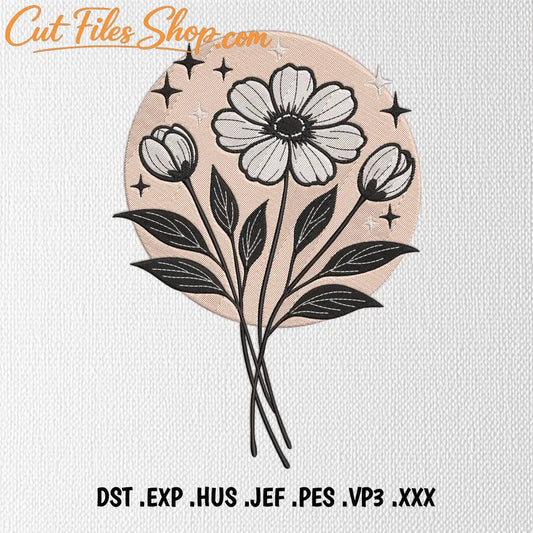 Floral bouquet embroidery design DST PES JEF with daisy flowers
