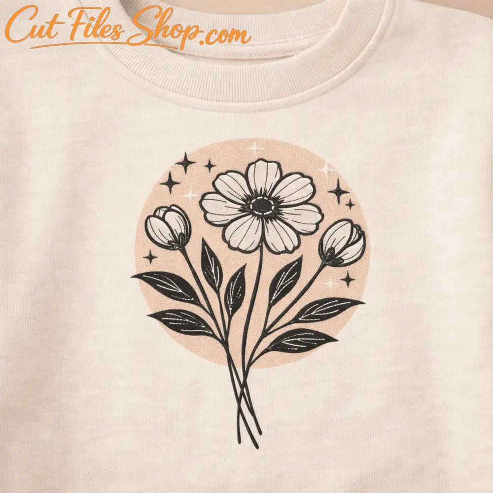 Machine embroidery flower design for textile decor
