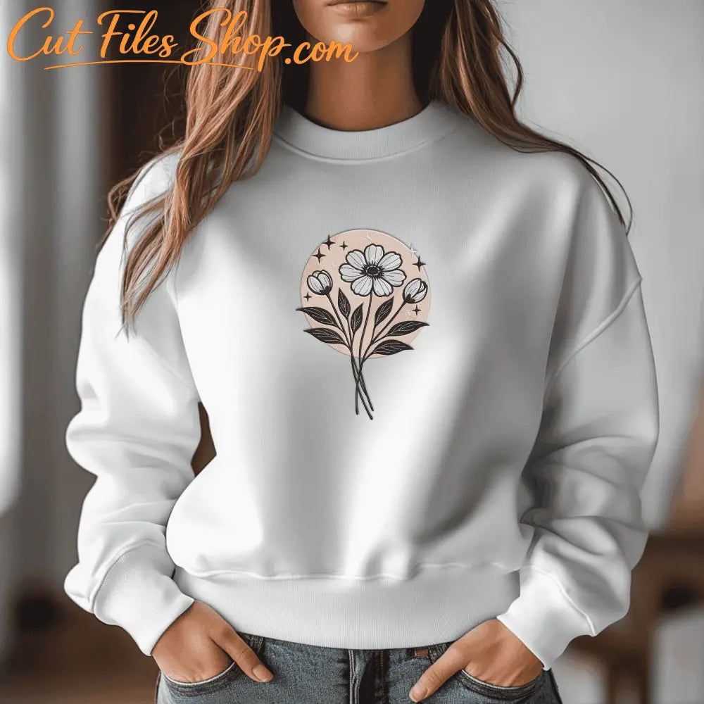 Decorative flower embroidery pattern in multiple file formats