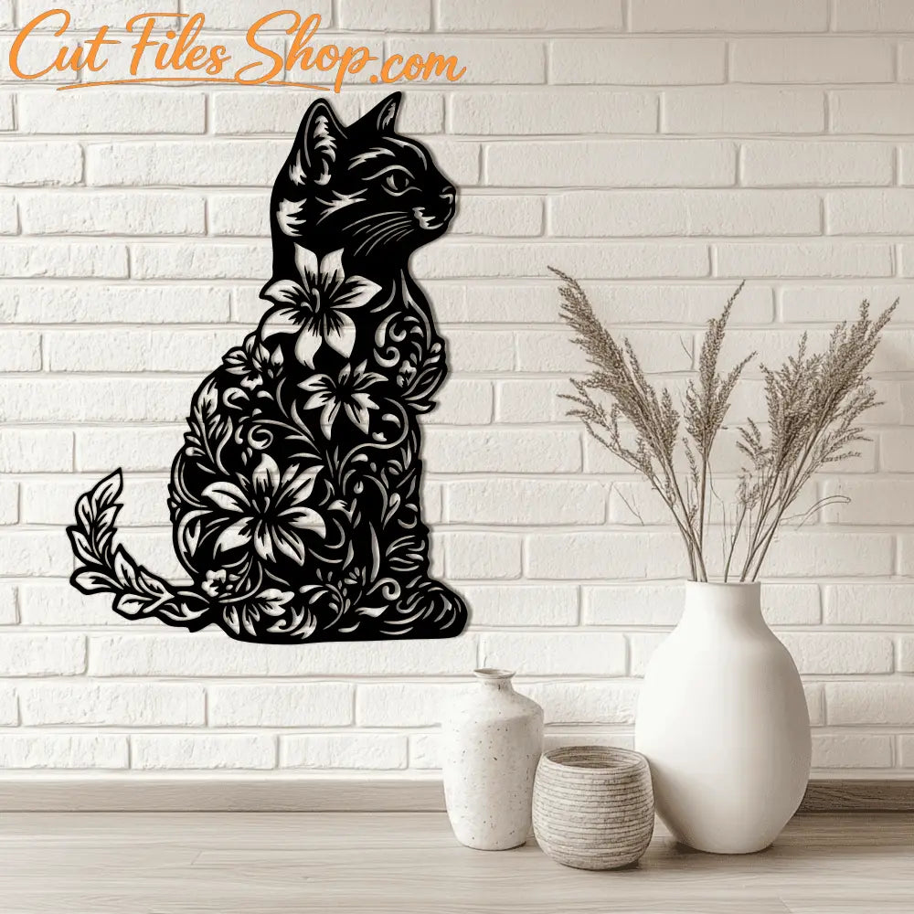 Floral Cat Clipart – SVG for Cricut, DXF for CNC & Sublimation PNG