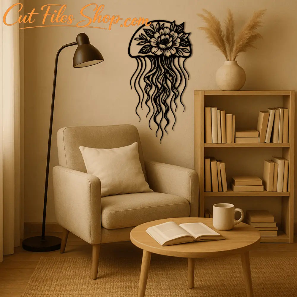 Jellyfish with flowers SVG cut file