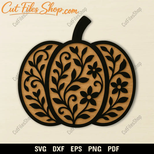 Floral pumpkin SVG DXF PNG for laser cutting