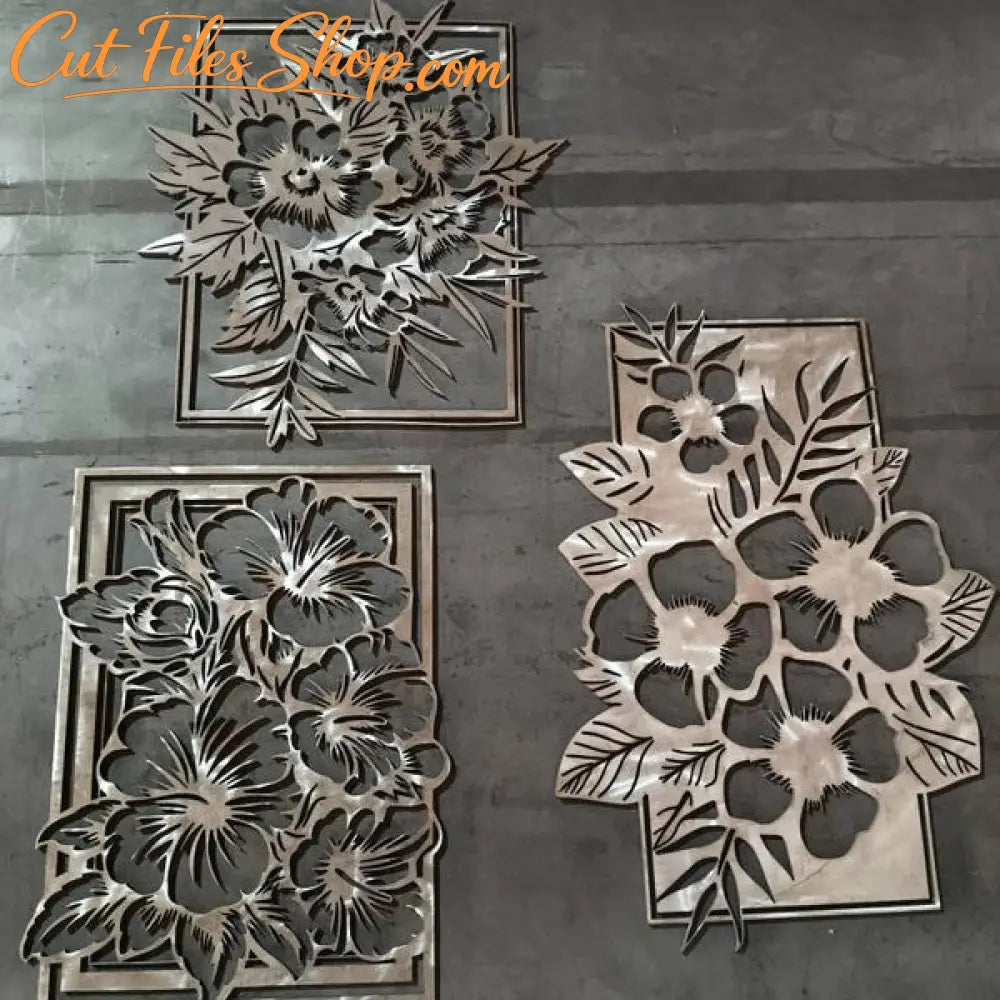 Botanical floral frame bundle in SVG and DXF formats for laser cutting, CNC projects, and plasma metal art.