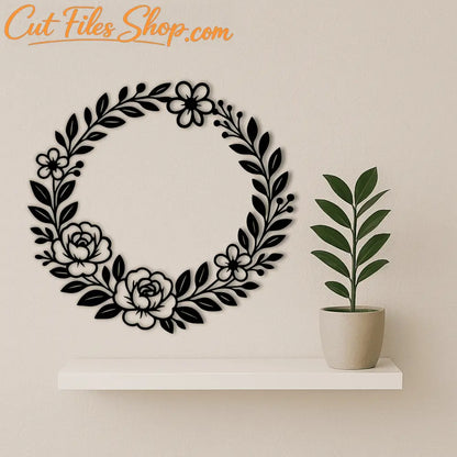 Botanical wreath frame black and white design, Svg dxf files
