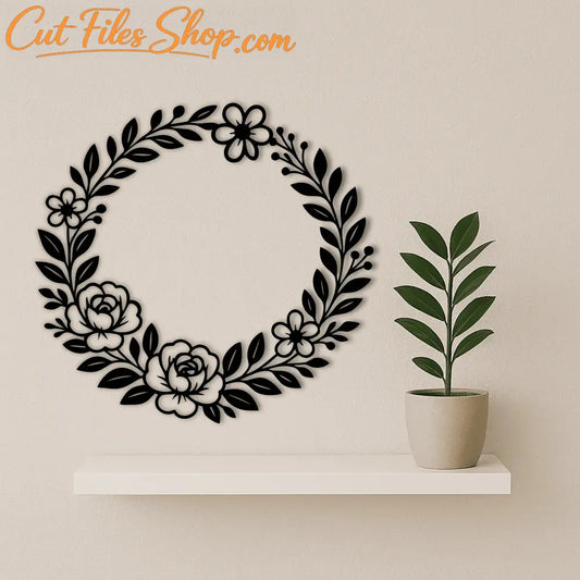 Botanical wreath frame black and white design, Svg dxf files
