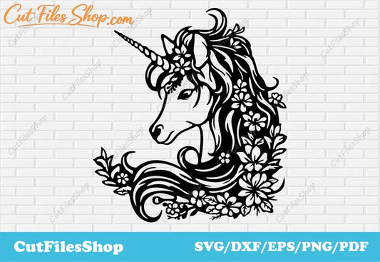 Flower unicorn svg for cricut, cute unicorn png for sublimation, pdf for printing, dxf for laser cutting, cute svg files, free download dxf files, laser cut svg, digital print design, unicorn t shirt design, craft machine files, cricut joy files, silhouette studio files