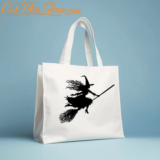 Flying Witch SVG Cut File for Cricut, Witch on Broom Sublimation Bags Design, Halloween Decor DIY, Instant Download