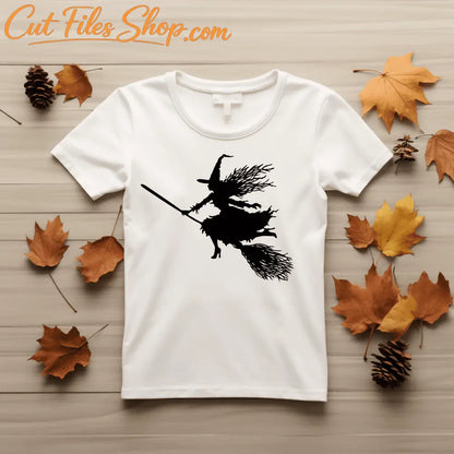 Witch on Broom Sublimation T-shirt Design, Flying Witch SVG Cut File, Halloween Instant Download
