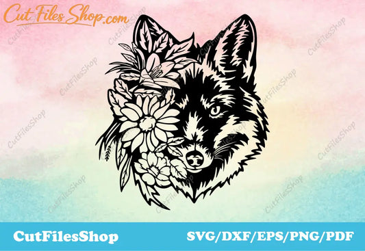 Fox svg silhouette, DXF fox for laser cutting, vector images, animal head dxf, Svg for cricut