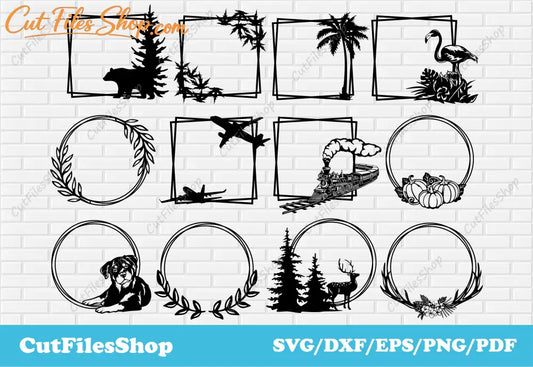 Frames svg, frame svg for cricut, dxf for laser cutting, silhouette cameo files, circle frame svg, svg files, cricut frame svg, circle frame svg, monogram frames svg, frames dxf files,  free svg frames for cricut, circle frame clipart, photo frame svg, cricut svg, cut files, digital frames