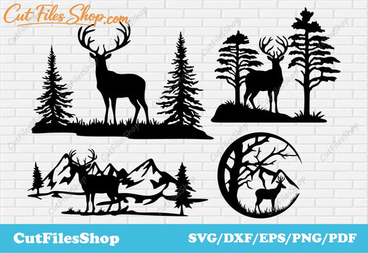 Free elk and mountain scene SVG for CNC