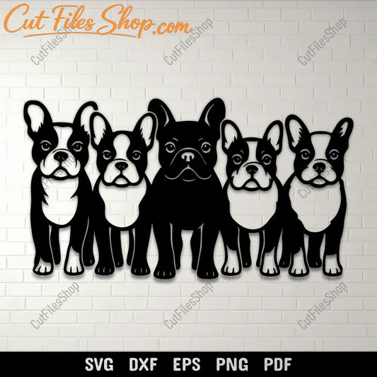 French Bulldog lineup SVG DXF for CNC and laser cutting