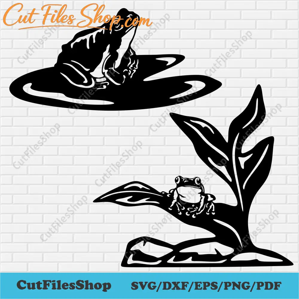 Frog scene Svg for Cricut, Dxf frogs for Laser Cut, Sublimation Design, Frogs on Leaf Svg, Silhouette Svg Designs, nature art dxf, wall art svg, sticker frog vector, cut files shop, download cut files, free svg files, silhouette stencil dxf