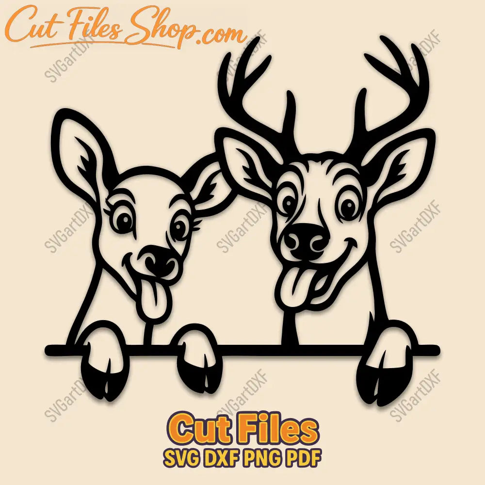 Funny peeking deer and buck SVG DXF for CNC and laser cutting