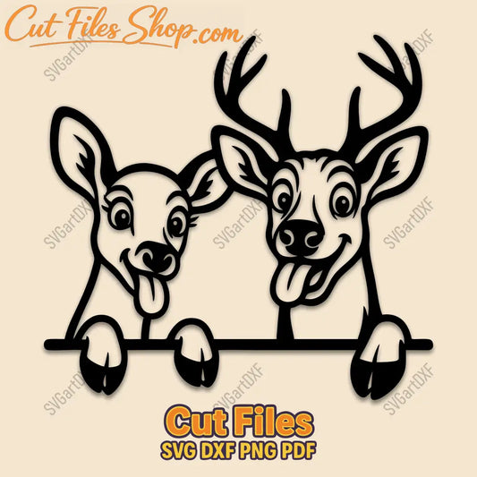 Funny peeking deer and buck SVG DXF for CNC and laser cutting