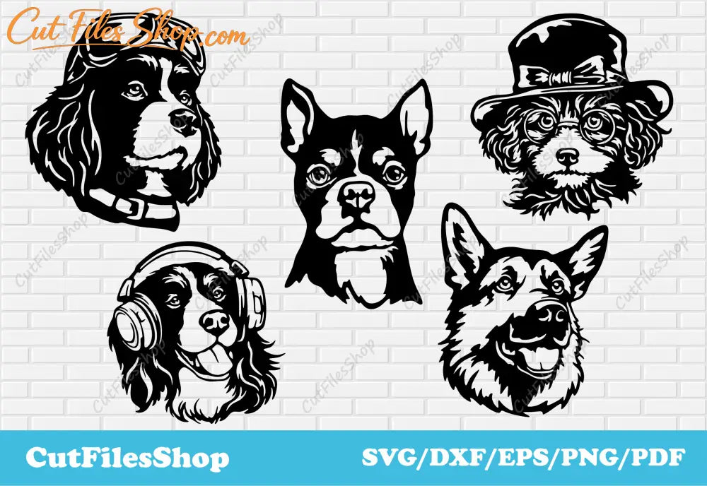 Funny dogs SVGs for cricut, dogs dxf for laser cut, png dogs for sublimation, pdf for printing, dxf for wood decor, dogs art for t-shirt, cute dogs vector, dog in glasses svg, dog in hat svg, dog in headphones svg, cut files, dogs for plasma cut, cutting files, dxf for metal decor, paper cutting stencils, free dogs svg, instant download svg files